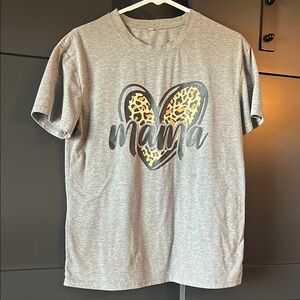 Gray Short Sleeve Tee with Leopard Heart Design